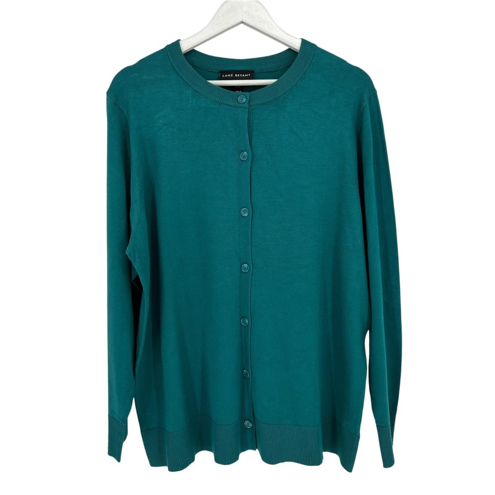 Lane Bryant Cardigan Womens 14/16 Teal Button Front Crew Neck Knit Office Preppy
